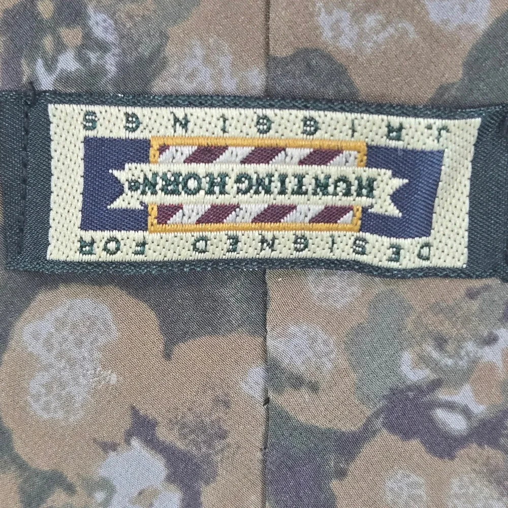 J. Riggings Mens Olive Green Floral Silk Hunting Horn Necktie